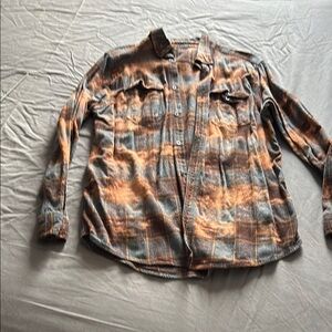 Plaid Flannel Shirt in Orange and Gray